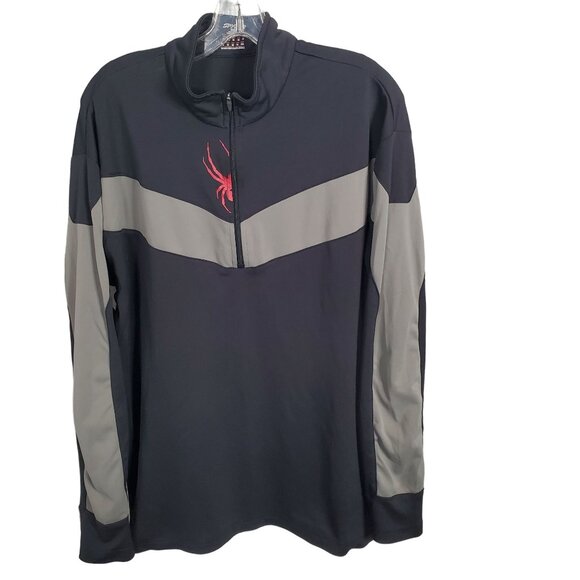 Spyder Mens XXL Jacket Black Gray 1/4 Zip Pullover Long Sleeve Black Gray